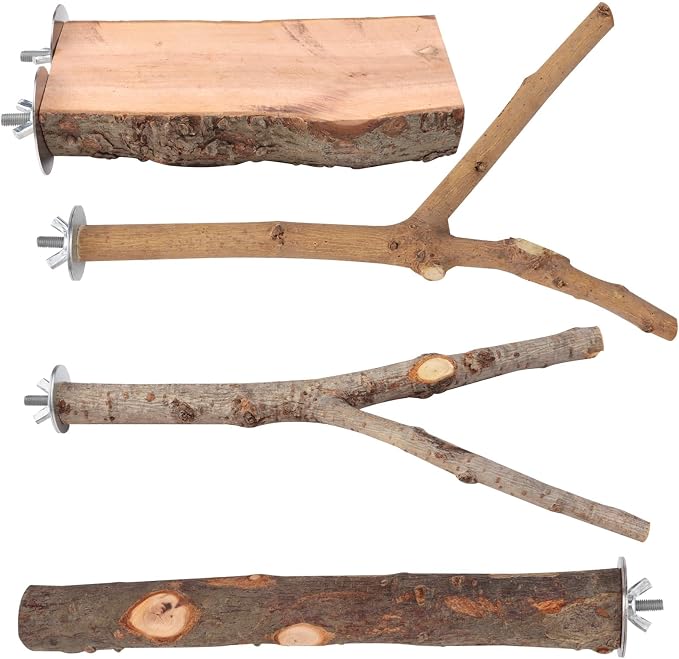 BILLIOTEAM 4-Pack Natural Wood Bird Perch Stand by Unknown