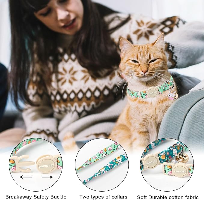 ARING PET 2 Pack Easter Cat Collars-Cute Bunny Cat Collar Breakaway - Image 2