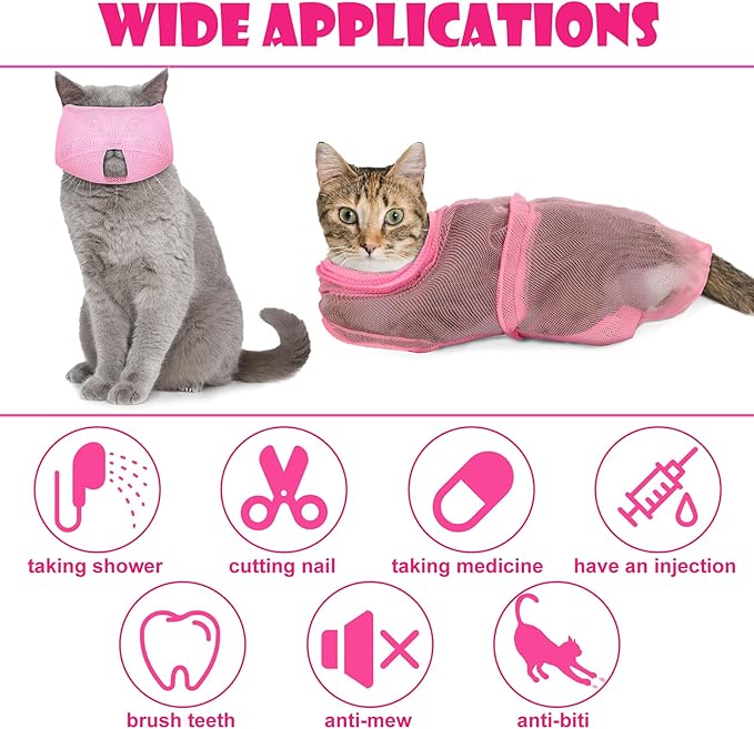 Patelai 5 Pcs Cat Bathing Bag Set Cat Grooming Bag Adjustable Pet Shower Net - Image 4