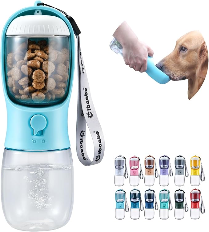 Dog Water Bottle with Food Container, Travel Puppy Water Bowl, Portable Pet by Cibaabo