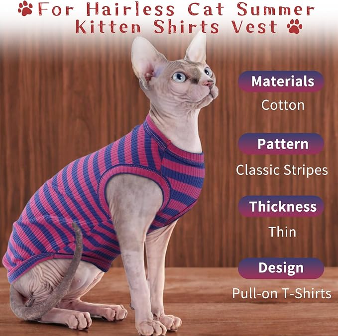 BRKURLEG Sphynx Hairless Cats Shirt Puppy Clothes Soft Cotton T-Shirts Cute - Image 6