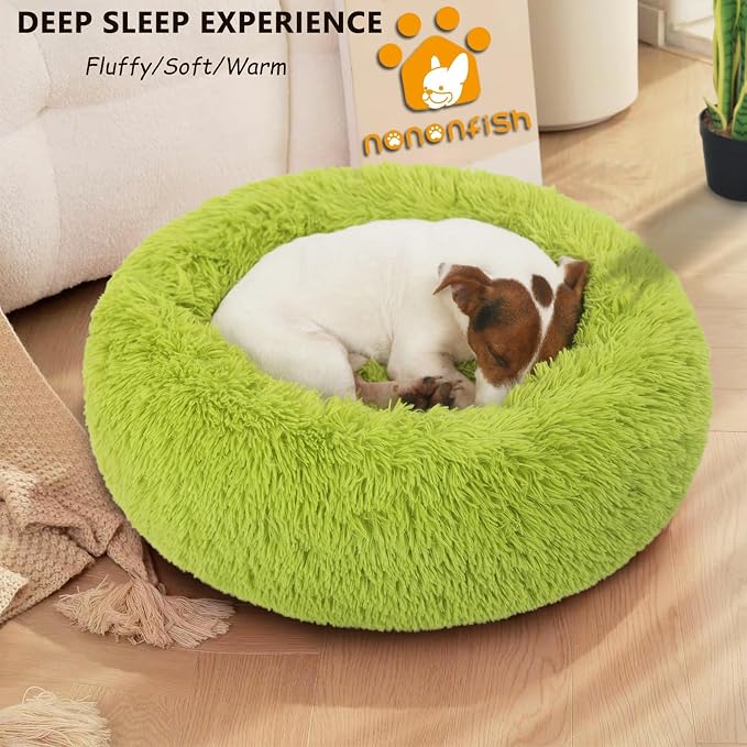 Calming Donut Dogs Beds for Small Dogs Washable, 23inch Plush Round Pet Bed for - Image 2