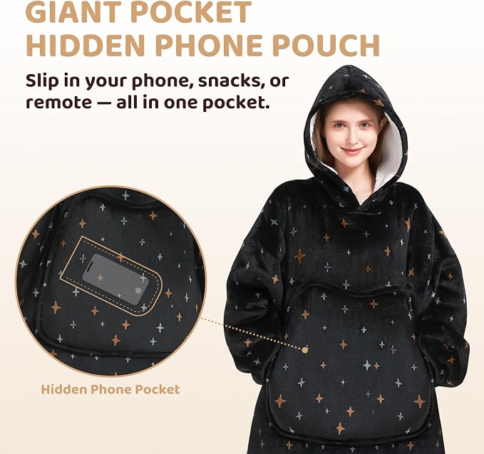 Mewaii Wearable Blanket Hoodie for Adults, Warm Sherpa & Soft Flannel Long - Image 4