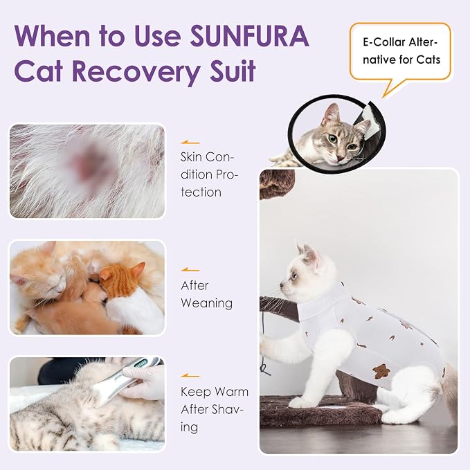 SUNFURA Cat Recovery Suit, Kitten Surgical Full Bodysuit - Image 5