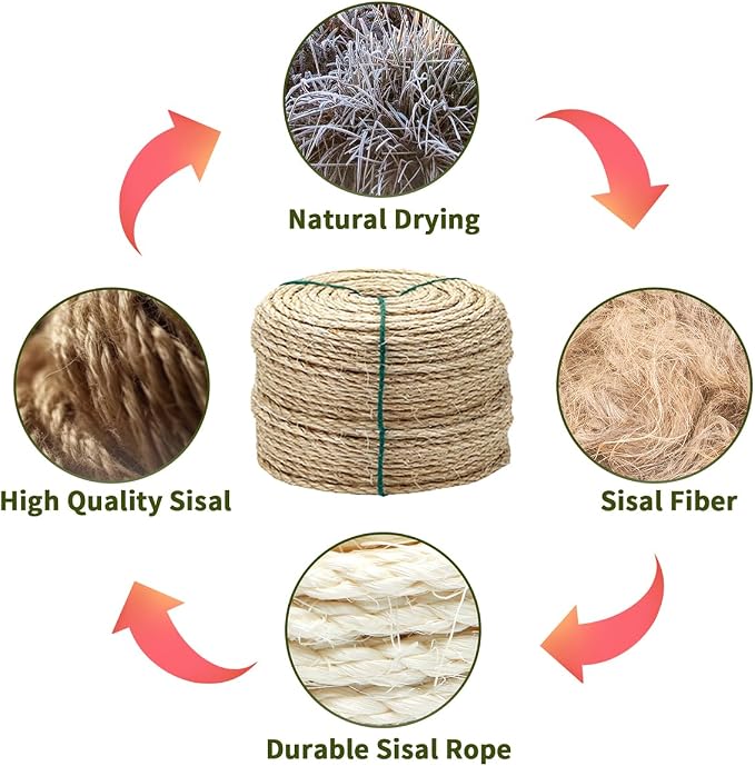 1/6 Inch Natural Sisal Rope, for Cat Scratching Post, DIY Hemp Twine, - Image 4