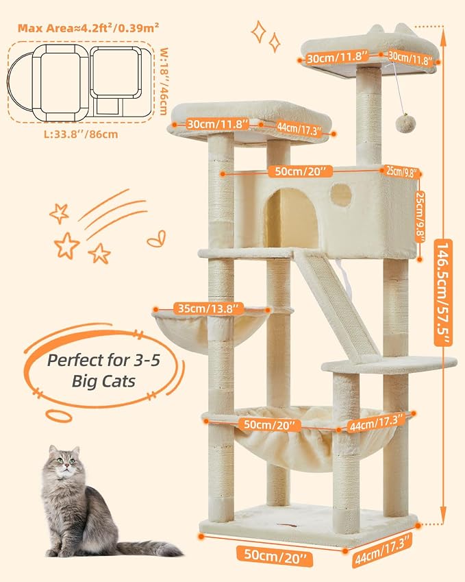 Taoqimiao Cat Tree 57.5-Inch, Cat Tower - Image 2