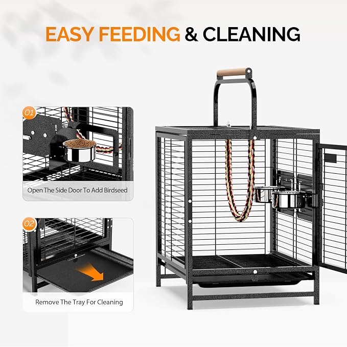 VINGLI Bird Cage, 25 inch Wrought Iron Bird Travel Carrier, Cage - Image 4