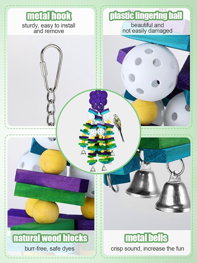 Large Bird Parrot Toys with Bells- Parrots Cage Chewing Toy Gift with Colorful - Image 6