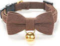 Soft Corduroy Cat Collar with Bell and Bowtie, Safety Breakaway Clasp, by Petiry