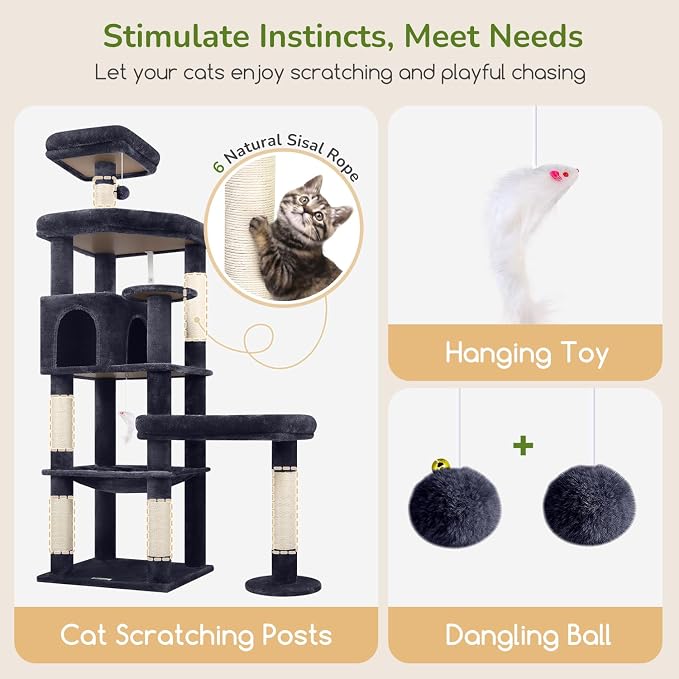 Globlazer Extra Large Platform Cat Tree, 65in Sturdy Cat Scratching Tree - Image 6