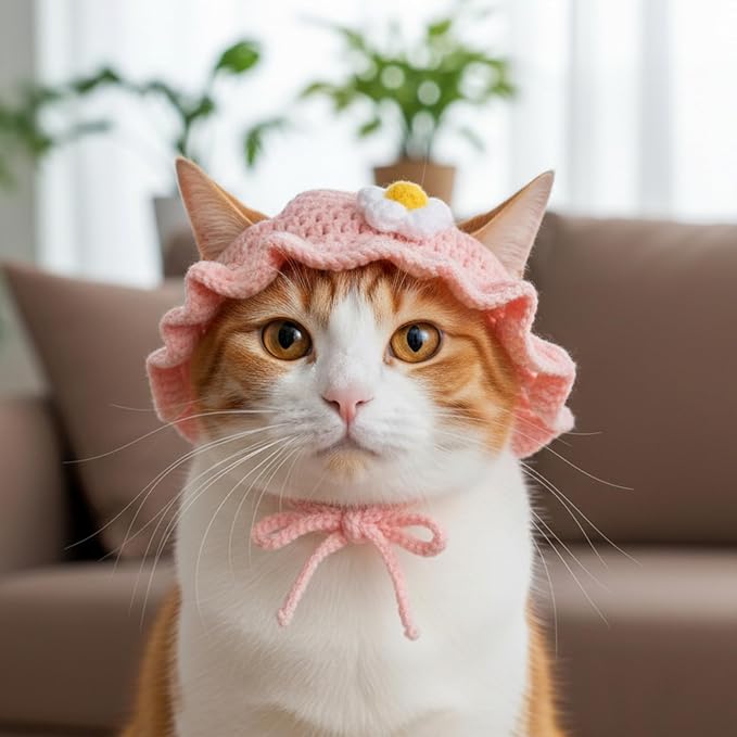 2PCS Strawberry Cat Hats Cute Flower Crochet Hats - Image 3