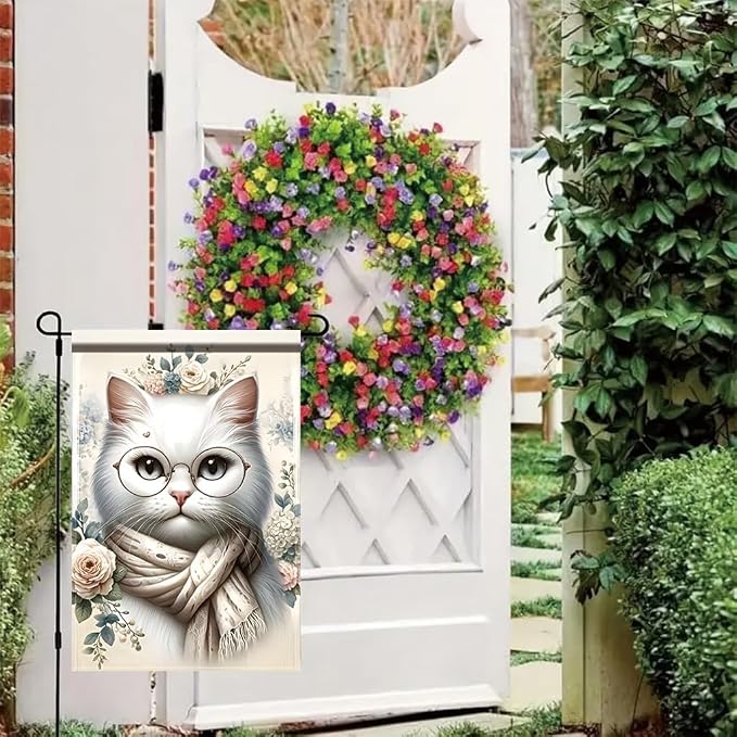Cat Garden Flag 12x18 Inch Double Sided Outdoor Yard Banner White Cat - Image 8