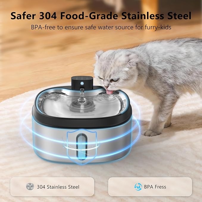 Wireless Cat/Dog Water Fountain 7L/236oz/1.8Gal, DRLWXYSJ Stainless Steel - Image 3