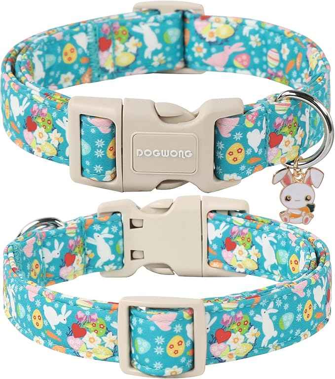 DOGWONG Easter Dog Collar, Cute Flower Bunny Eggs Dog Collar Pink Pet Collar