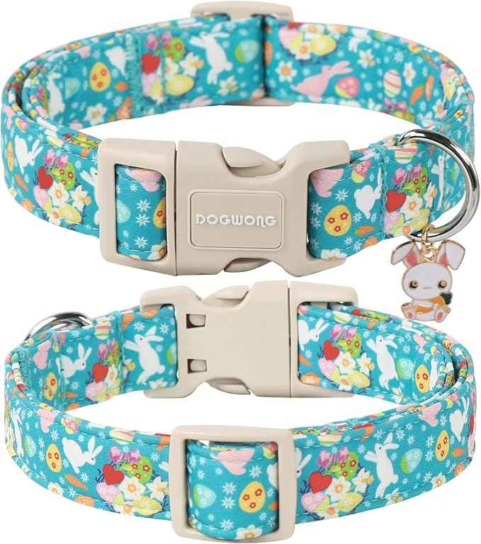 DOGWONG Easter Dog Collar, Cute Flower Bunny Eggs Dog Collar Pink Pet Collar