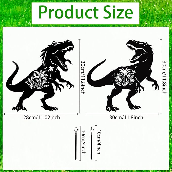 Dinosaur Metal Garden Stakes Yard Decor, Lawn Ornaments - Image 2