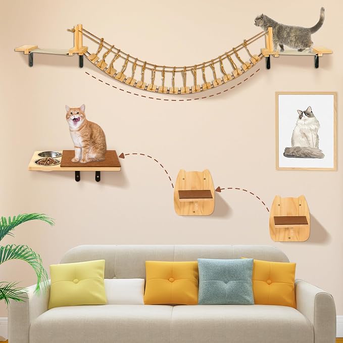 Calmbee Cat Wall Shelves, Cat Wall Furniture 70" Cat Bridge Wall Mount Cat - Image 5