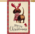 Merry Christmas Garden Flag Back View Dog Reindeer Antlers 28 x 40 Inch Double by BlissYard