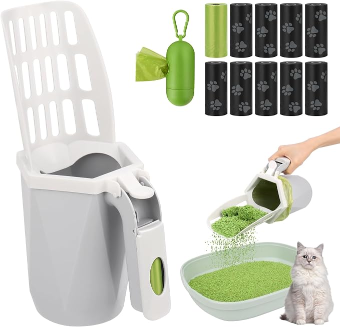 MYPIN Cat Litter Scooper with Holder, Cat Litter Shovel with Waste Can and by MYPIN
