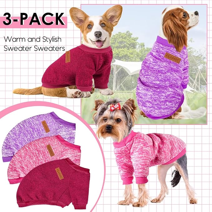 3 Pack Dog Sweaters for Small Dogs Girl Boy Winter Fleece Clothes Warm Soft Dog - Image 6