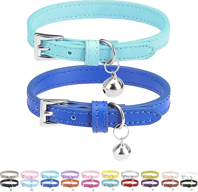 PUPTECK 2 PCS Soft Genuine Leather Cat Kitten Collar by PUPTECK