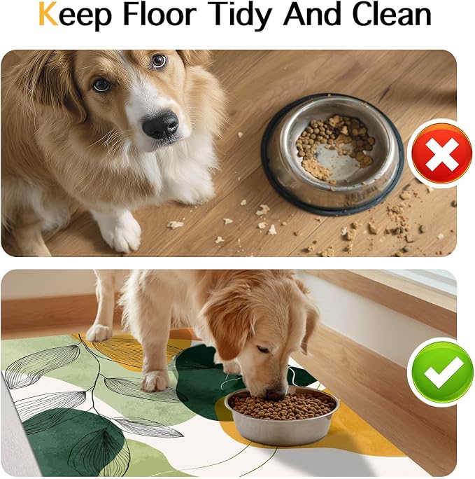 Modern Abstract Leaf Design Pet Feeding Mat 20" x 12" Pet Food Mat Non Slip Mat - Image 8