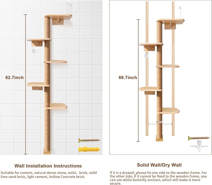 Wild Simulation Cat Tree for Kittens, 5-Level Floor to Ceiling Cat Wall Shelves - Image 6