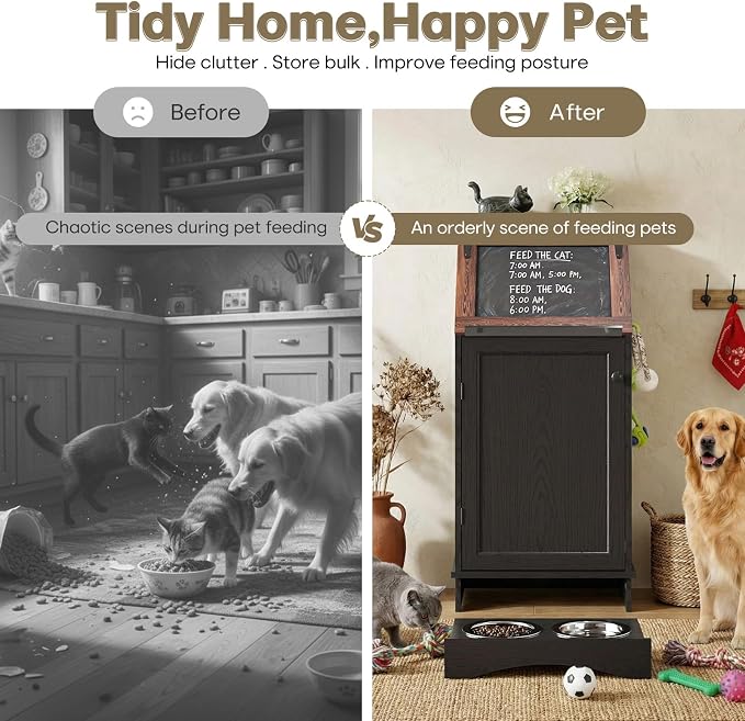 Flip-Top Dog Feeding Station, Dog Food Cabinet - Image 7