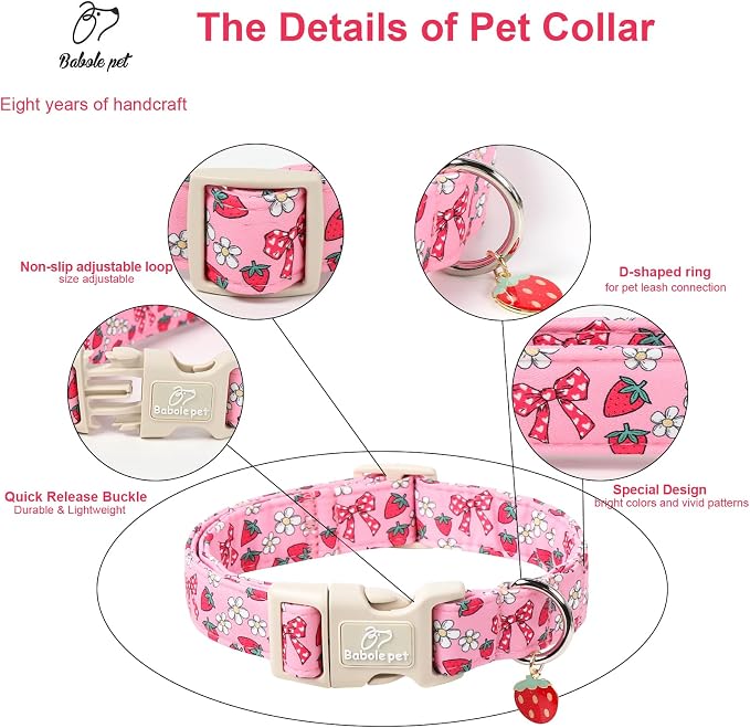 Strawberry Bow Dog Collar for Small Dogs - Image 3