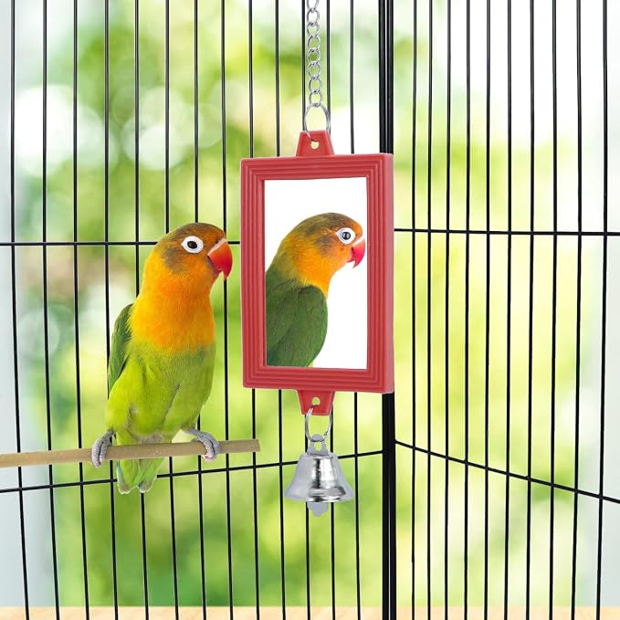 4 PCS Bird Mirror with Bell Parrot Hanging Interactive Playing Toy - Image 3