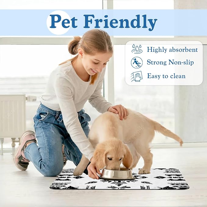 Black Boho Art Dog Food Mat–Christmas Stocking Absorbent Quick Dry Feeding - Image 6