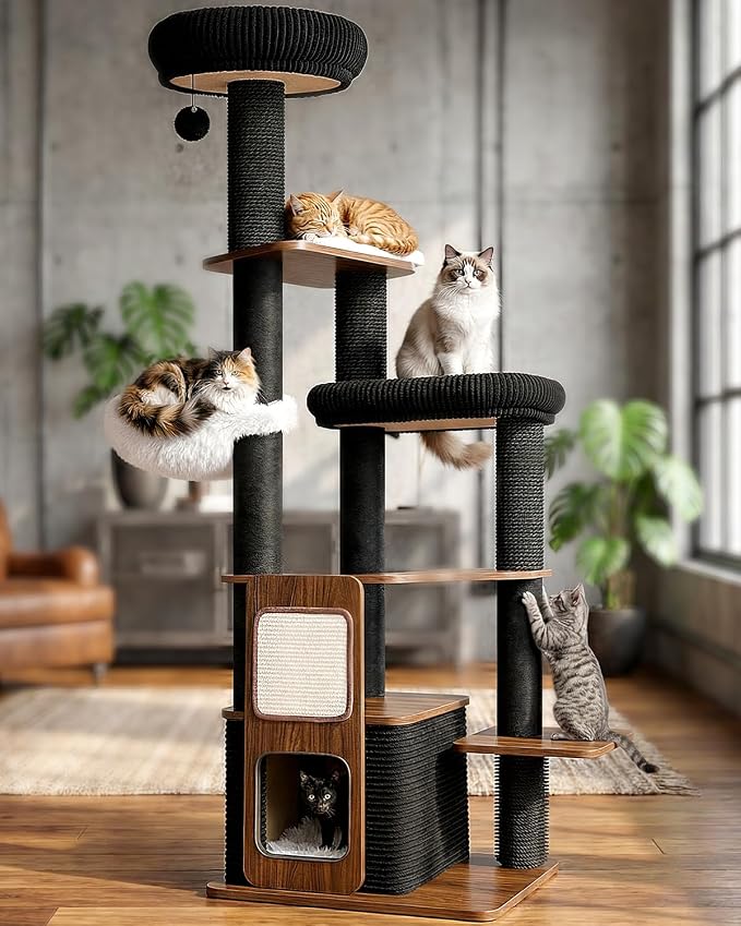 63" Modern Cat Tree Tower for Indoor Cats, Heavy Duty Cat Trees for Large Cat - Image 5