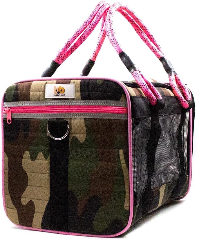 Buddy's Best Airline Approved Pet Carrier – Army Camo & Pink Heavy Duty - Image 2