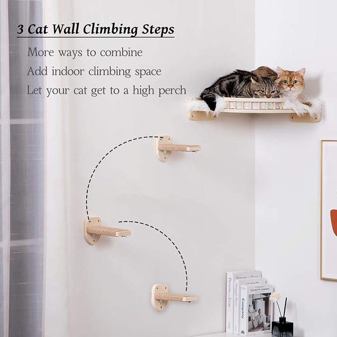 Large Cat Shelves with 3 Steps, Wall Mounted Cat Climbing Shelf with Plush - Image 8