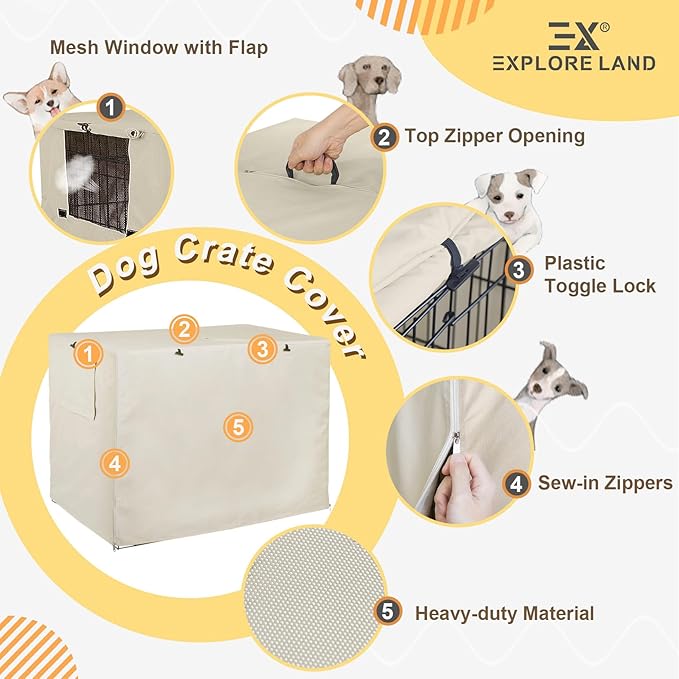 Explore Land 48 inches Dog Crate Cover Heavy Duty Polyester Pet Kennel Sunshade - Image 3