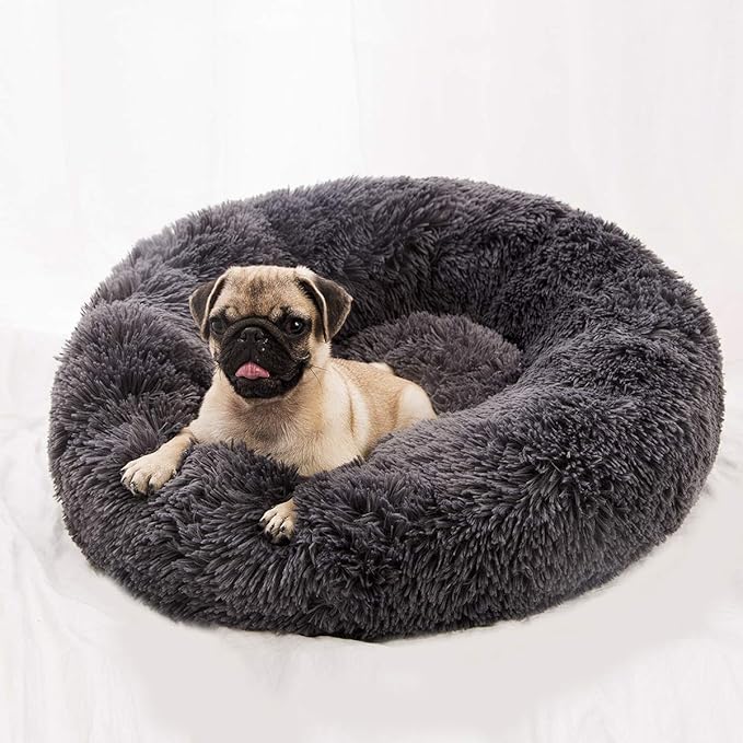 BODISEINT Faux Fur Dog Bed Cat Bed, Shag Round Anti-Anxiety Pet Calming Bed by BODISEINT