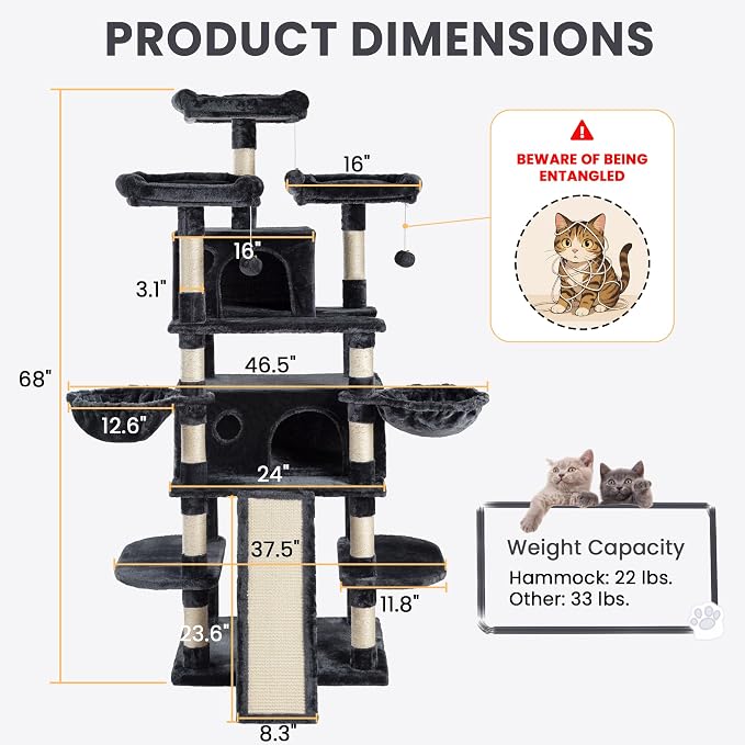 SHA CERLIN 68 Inches Multi-Level Large Cat Tree - Image 6