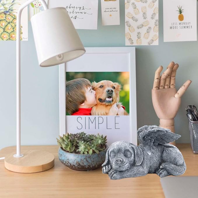 Dog Memorial Stone Resin Statue Pets Sleeping Angel Dog Keepsake Marker Grave - Image 2
