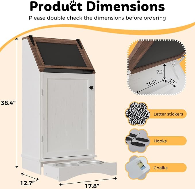 Dog Food Feeding Station with Storage, Pet Food Storage Cabinet with Bowls and - Image 2
