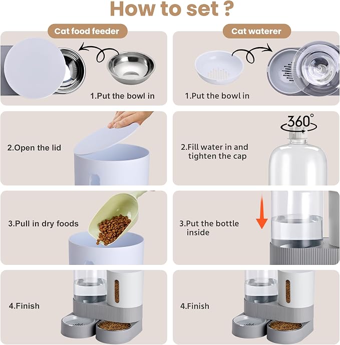 2 Pack Automatic Cat Feeder Stainless Steel Water Dispenser Gravity Food Feeder - Image 4