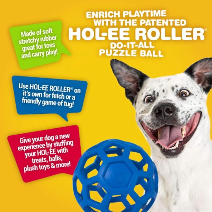 JW Pet Hol-ee Roller Dog Toy Puzzle Ball, Natural Rubber, Colors May Vary - Image 3