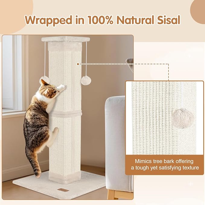 Cat Scratching Post 33 inch for Indoor Cats, High Cat Scratch Post Beige - Image 7