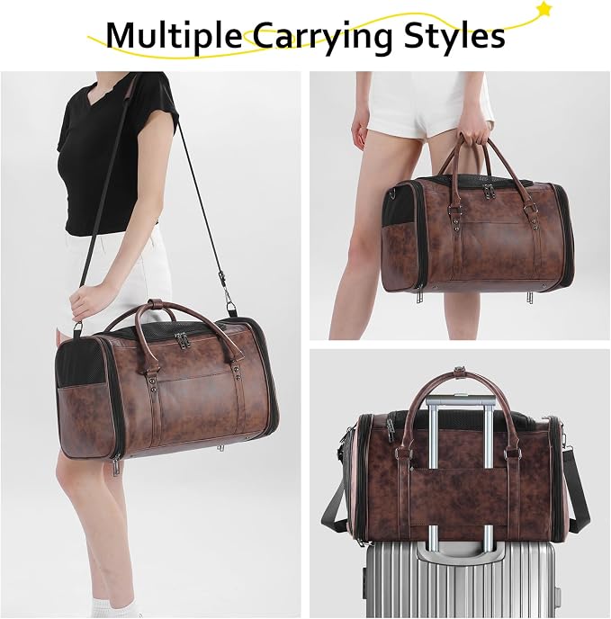 Stylish Leather Pet Carrier for Small Dogs and Cats Up to 15 lbs, Airline - Image 5