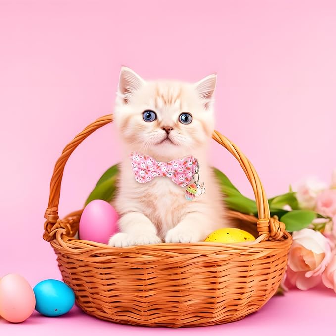 3 PCS Easter Cat Collars with Bow Tie and Bell, Spring Cat Collars Eggs Rabbit - Image 7