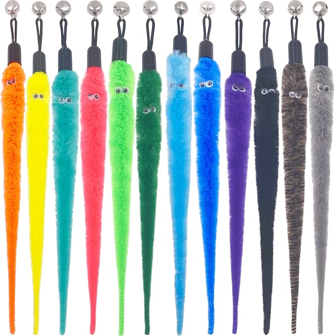 Cat Toy Worm Refills, 12 Pieces Interactive Cat Wand Attachments Worms Toy by TIENAILING