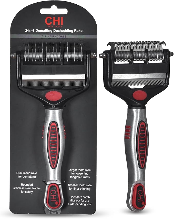 CHI for Dogs 2 in 1 Dematting and Deshedding Rake, Dual Head Dog Grooming Tool by FaroukSystemsInc