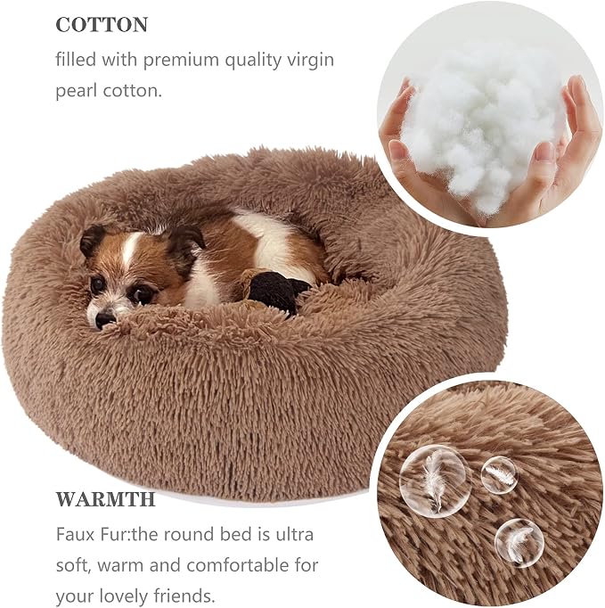 Calming Donut Dogs Beds for Small Dogs Washable, 19inch Fluffy Round Puppy Bed - Image 2