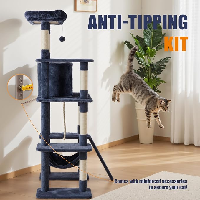 Sweetcrispy 63 inch Cat Tree Tower, Large Multi Level Cat Climbing Tower - Image 6