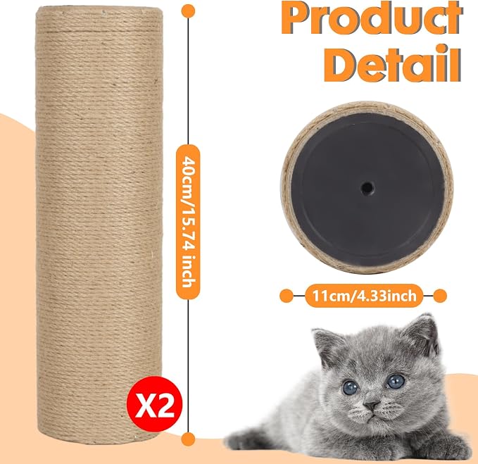PowerKing Thick Natural Sisal Replacement Scratching Post, 15.7" Length - Image 2