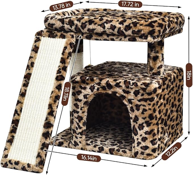 Small Leopard Print Cat Tree for Indoor Cats | Short Tower - Image 3